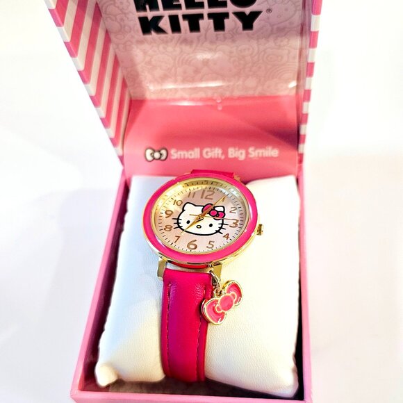 Sanrio Hello Kitty Pink Women's Watch, Charm, Leather, Gift Box - Picture 1 of 4